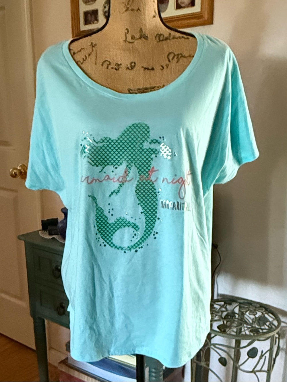 NEW! Margaritaville Women's Shirt TOP Aqua Marine Blue Size 2XL MERMAID AT NIGHT
